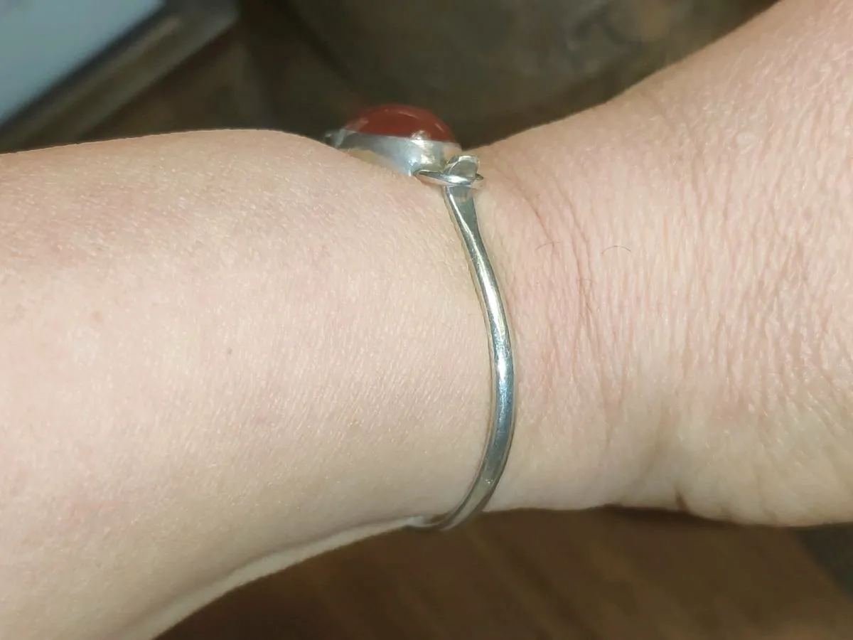 OVAL CARNELIAN, 925 Silver Unisex CHUNKY Bangle ! - Image 3