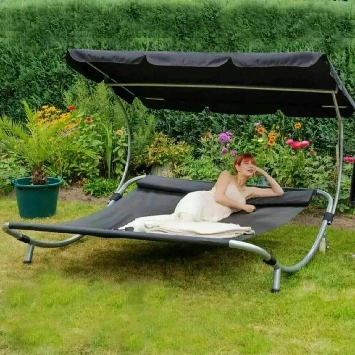 Lounger Outdoor Double Seat with Adjustable Canopy - Image 2
