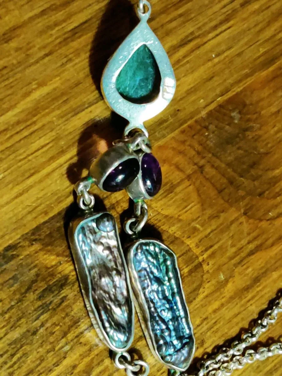 HUGE GREEN TOURMALINE, 925 Silver CHUNKY Necklace - Image 2