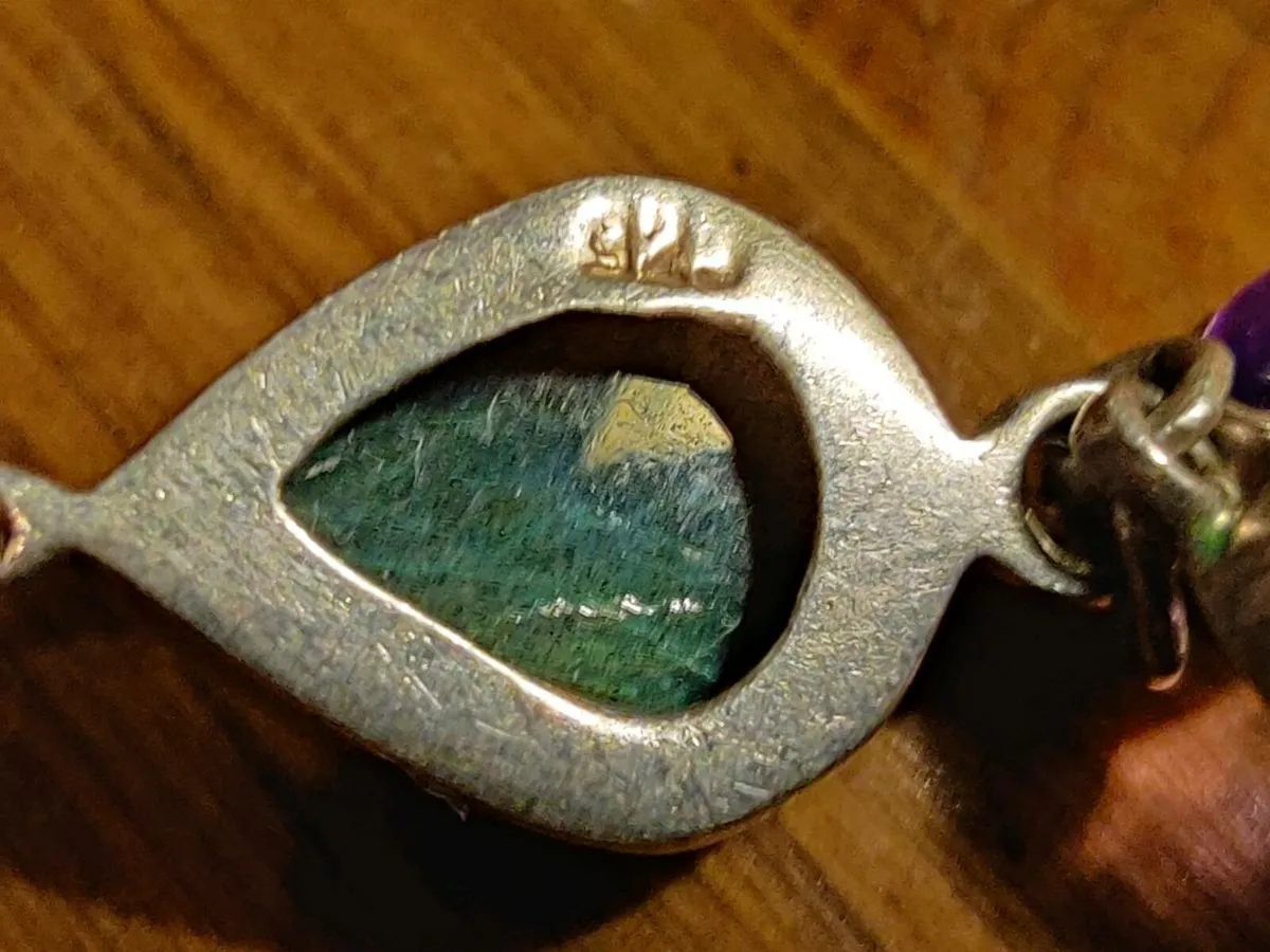 HUGE GREEN TOURMALINE, 925 Silver CHUNKY Necklace - Image 3