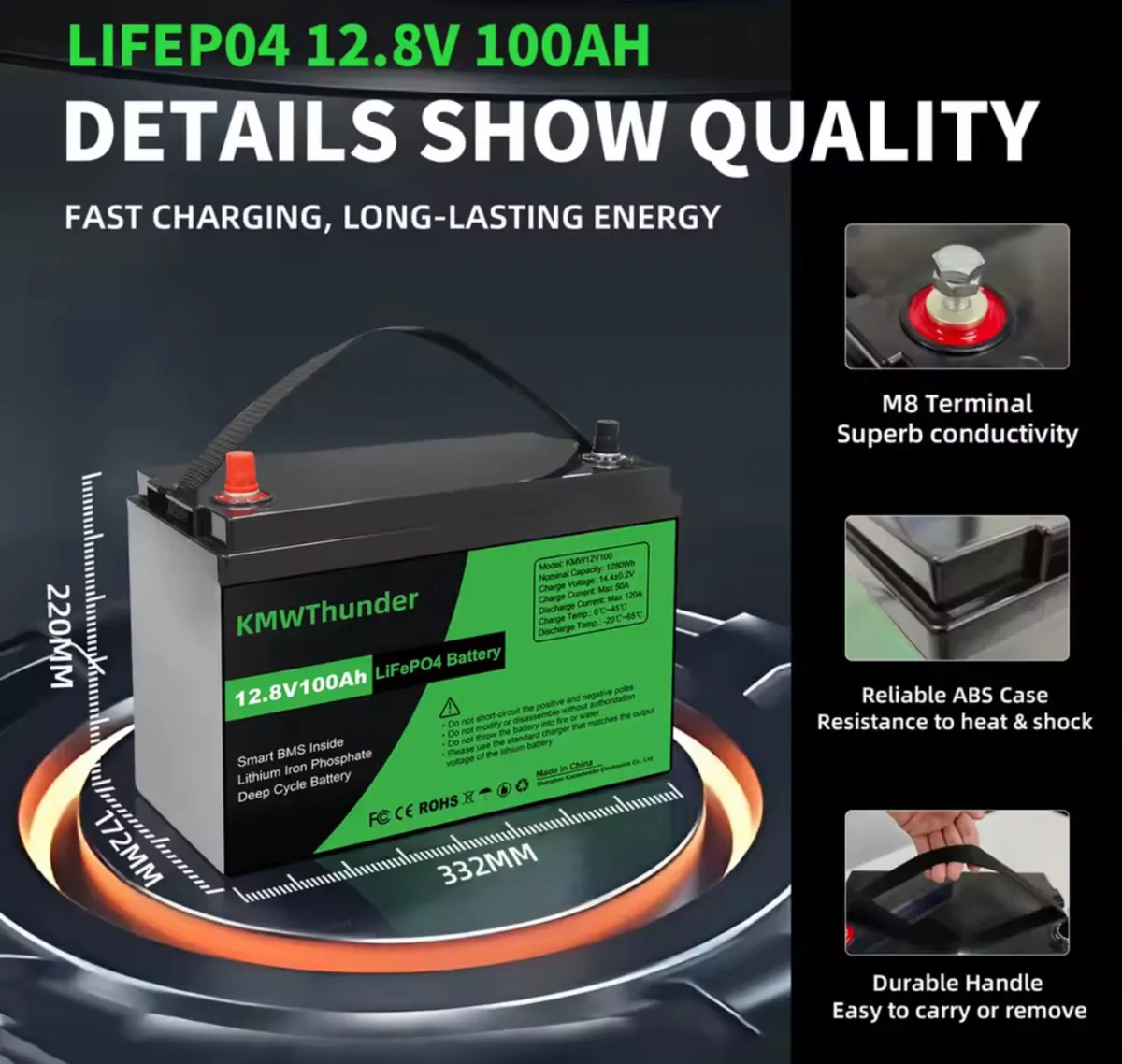 New 12V 100Ah LiFePO4 Battery (1280Wh) - Image 1