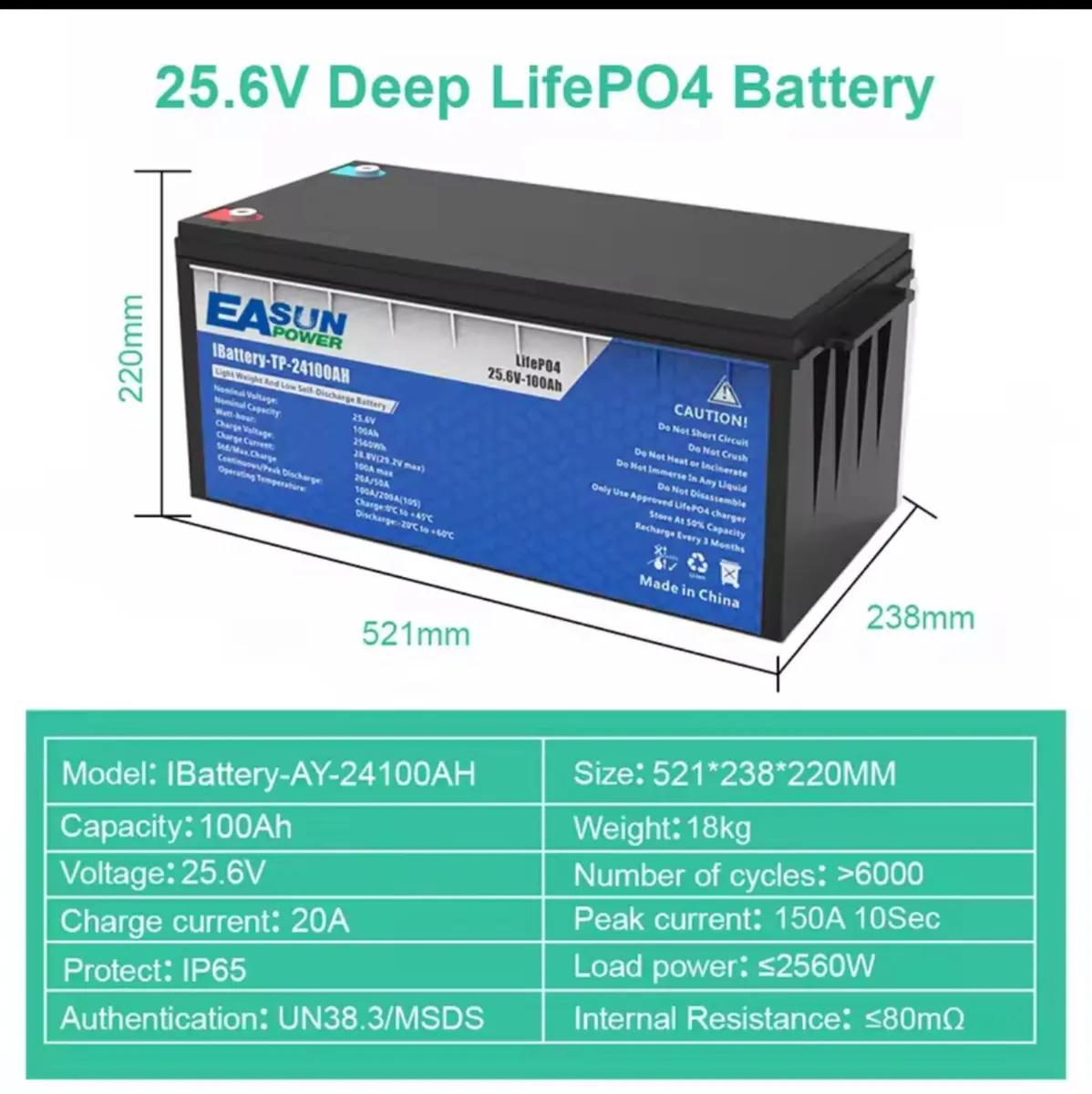 New LiFePO4 Battery  100AH 1 24V BMS - Image 1
