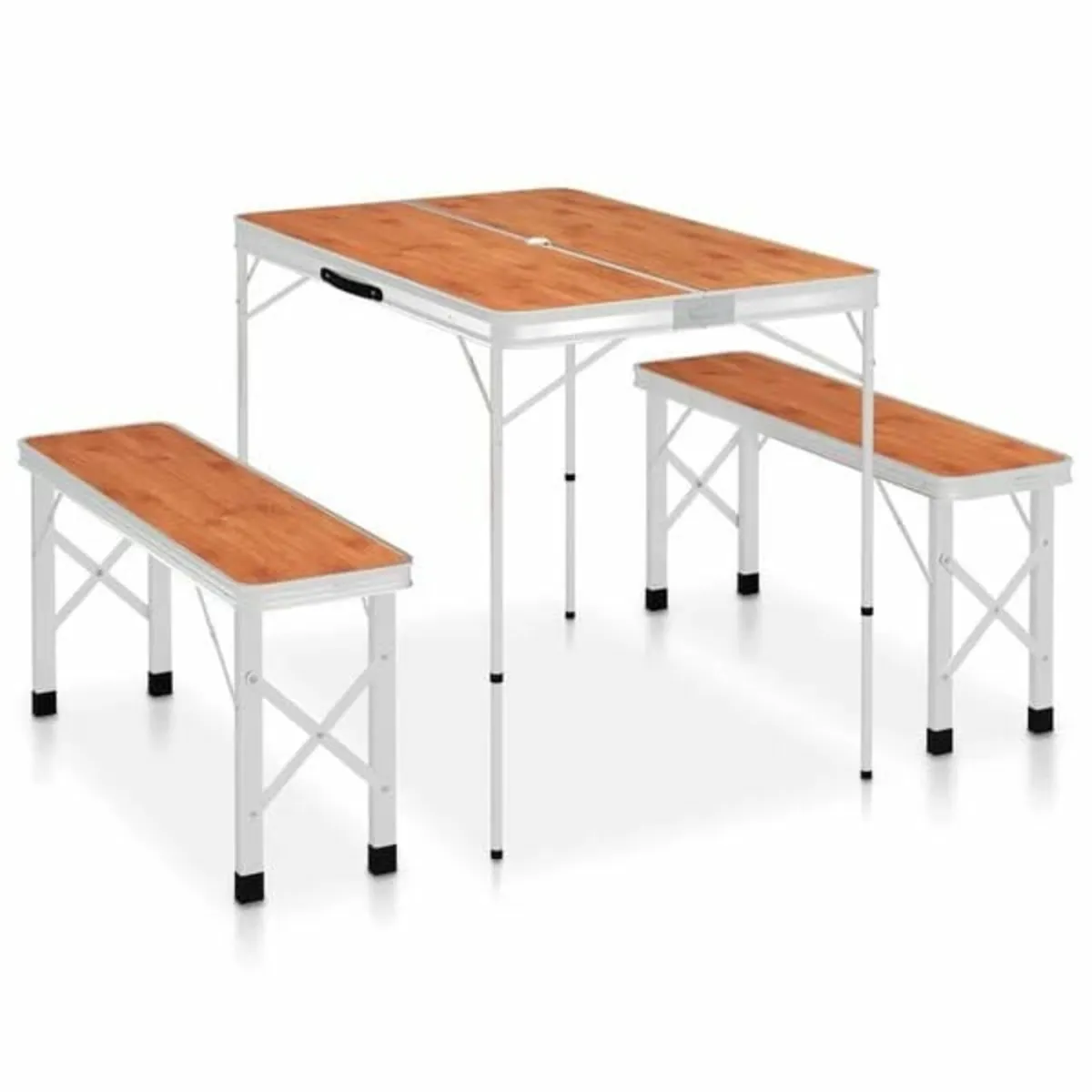 Folding Camping Table with 2 Benches Aluminium Bro - Image 1