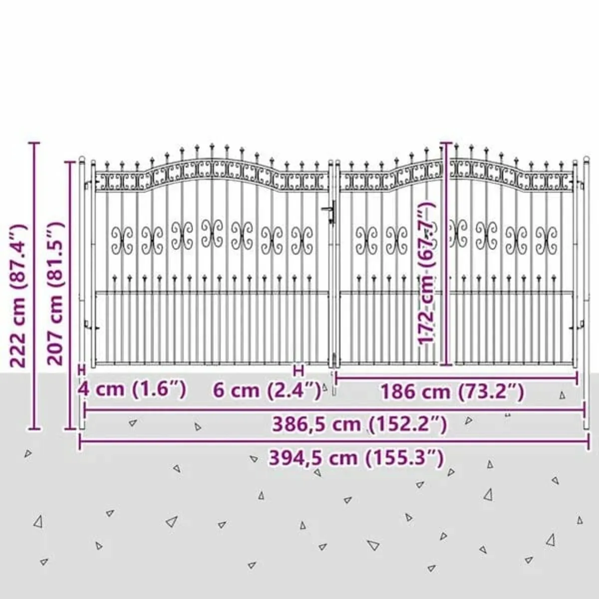 Fence Gate with Spear Top Black 406x175 cm Powder- - Image 3