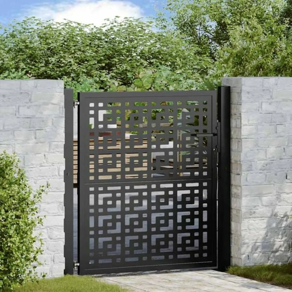 Garden Gate Black 105x106 cm Steel Cross Design - Image 2