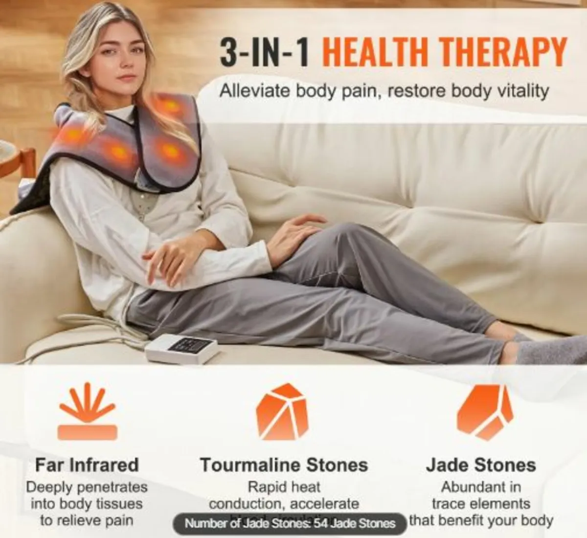 Far Infrared Heating Pad, 54 Natural Jade & 30 - Image 2