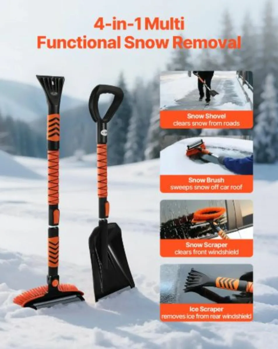 Snow Shovel and Snow Brush, 107cm Extendable Snows - Image 2