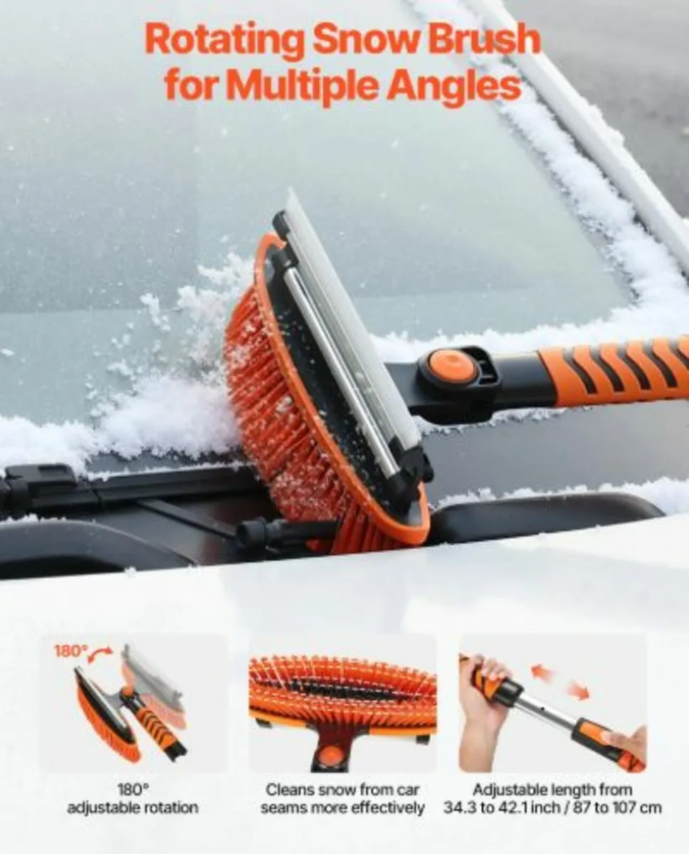 Snow Shovel and Snow Brush, 107cm Extendable Snows - Image 3