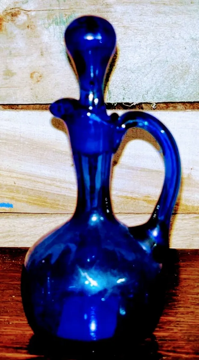 Antique cobalt blue pitcher with lid - Image 1