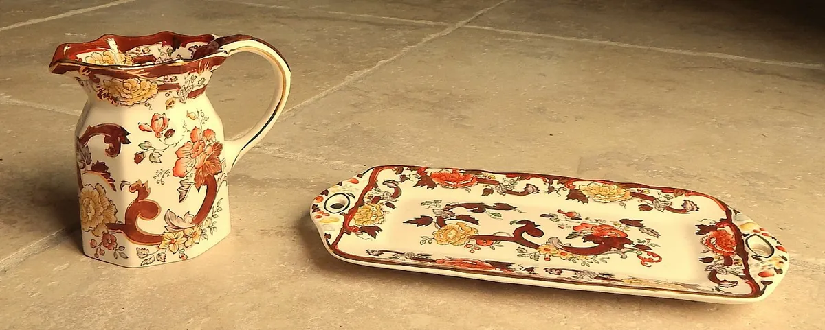 Mason’s Ironstone Brown Velvet Jug & Sandwich Tray - Image 1