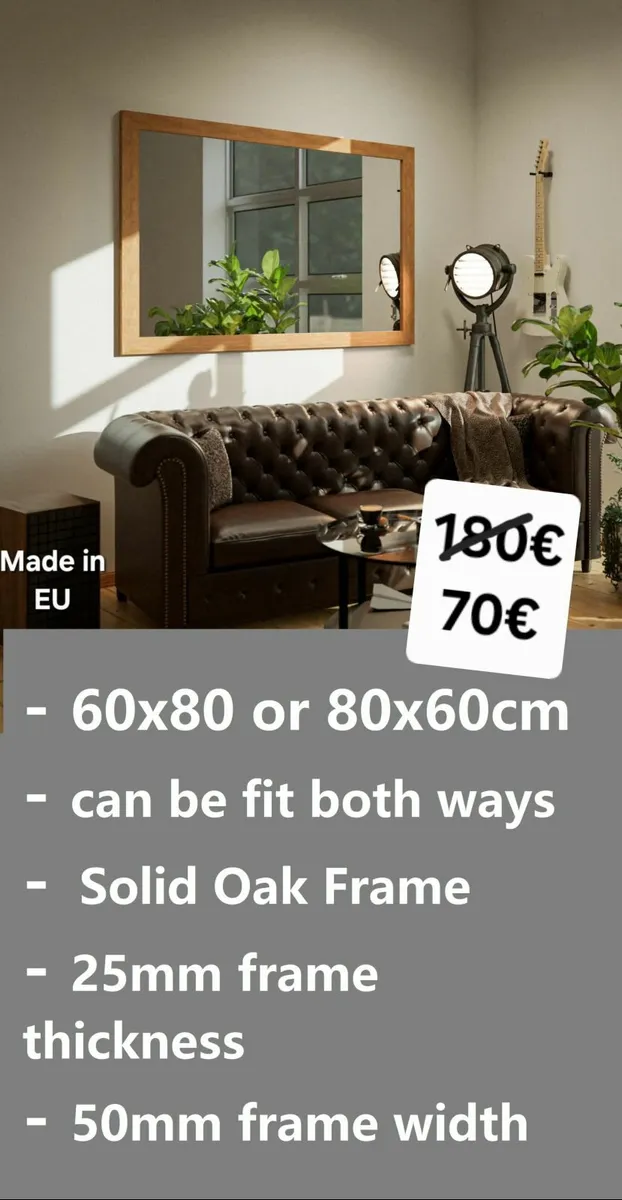 Wooden Frame Bathroom Living Room Mirror - Image 1
