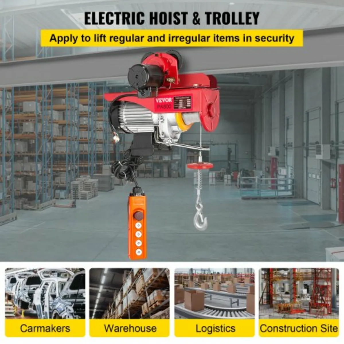 800Kg/1700Lbs Electric Trolley Hoist 1300W Electri - Image 3