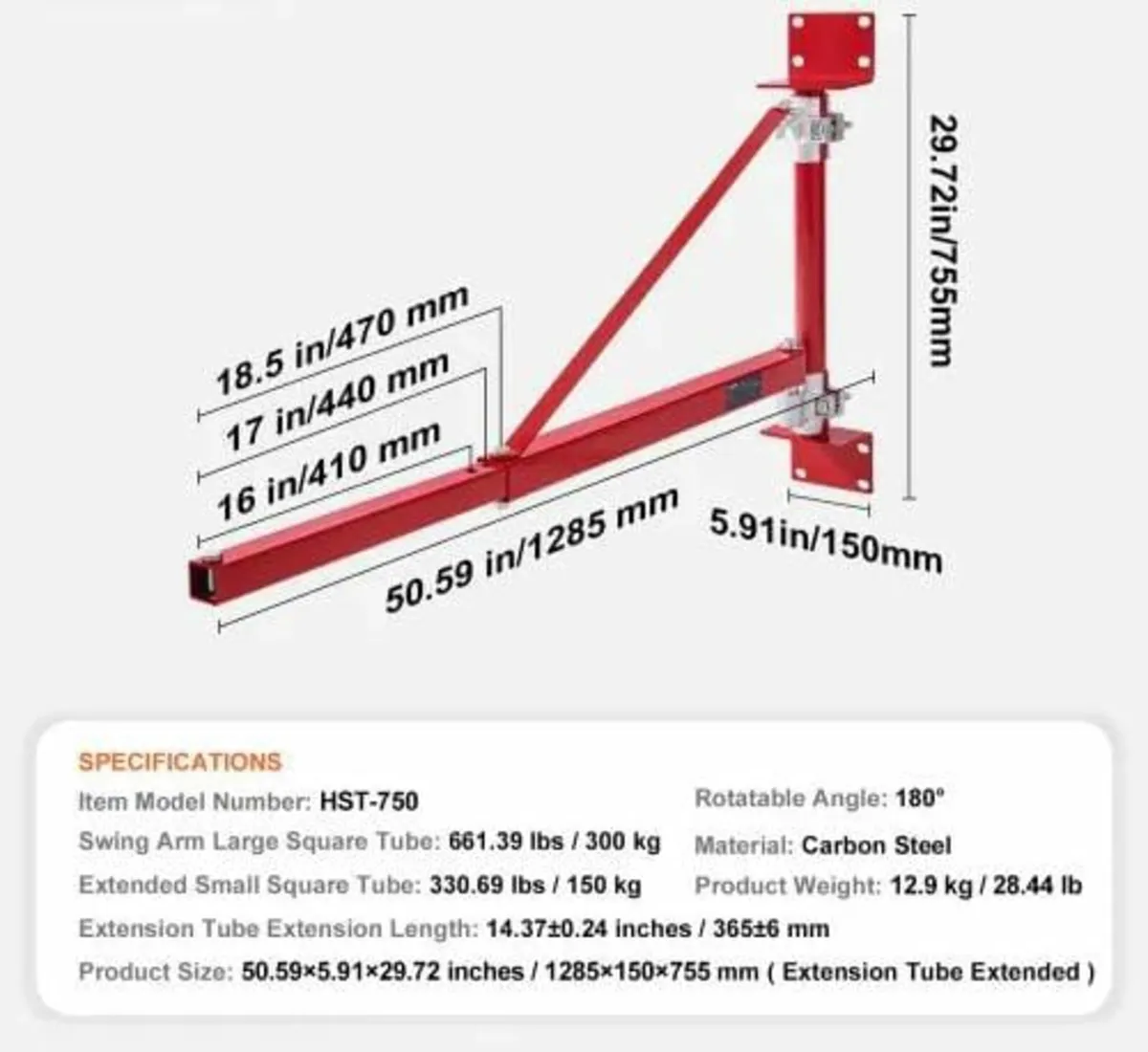 Electric Hoist Support Arm, 300 kg Max Load Capaci - Image 3