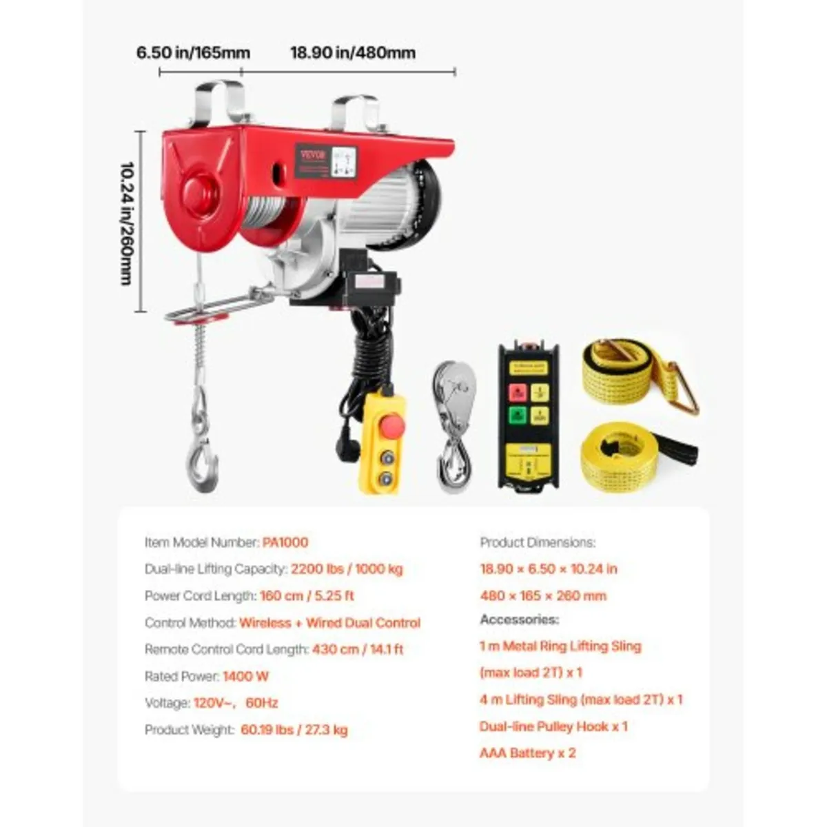 Electric Hoist Crane Winch 997.9 kg 9997.4 cm Wire - Image 3