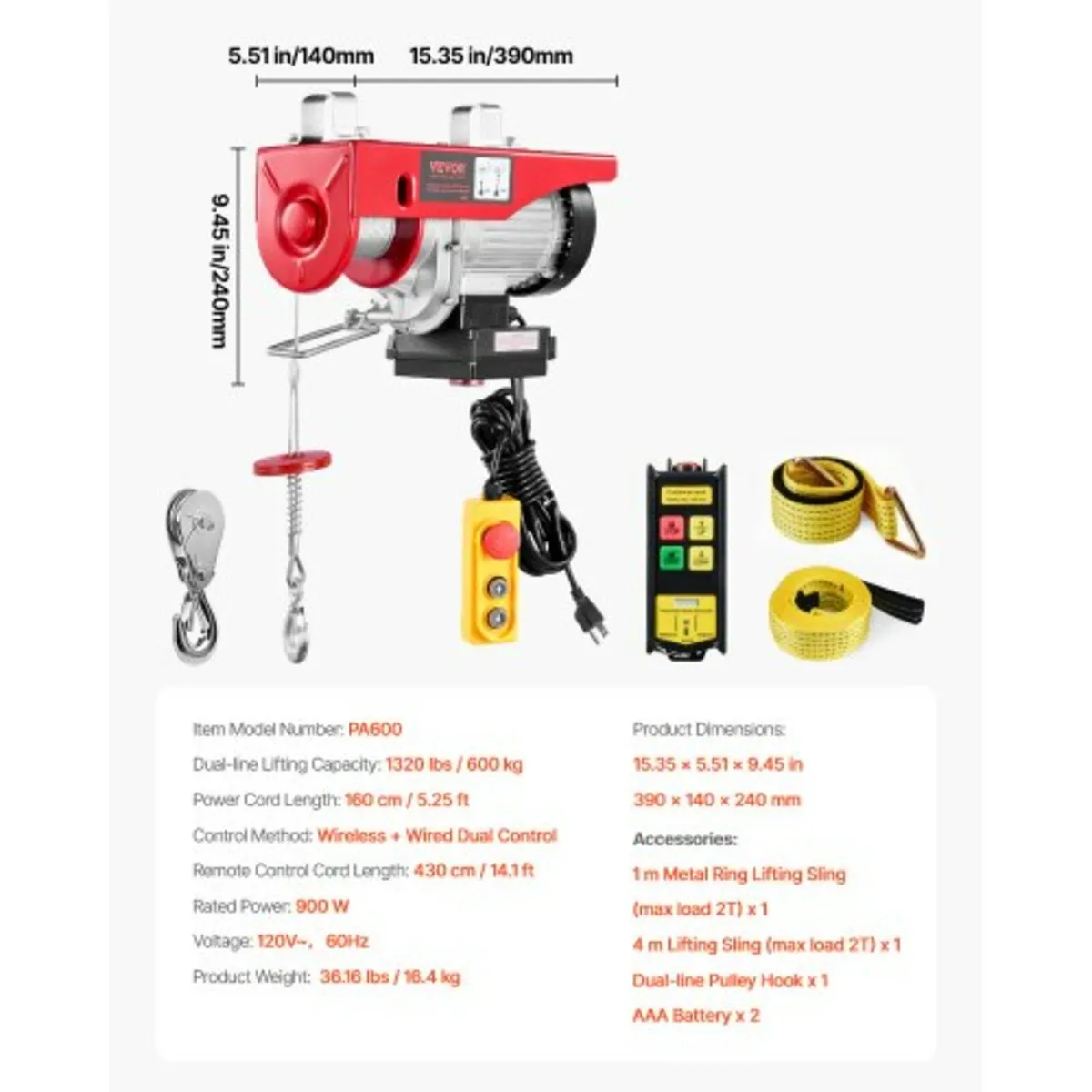 Electric Hoist Crane Winch 598.7 kg 9997.4 cm Wire - Image 3