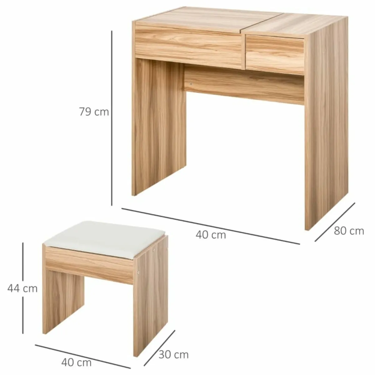 Makeup Desk with Drawer, Vanity Table Set with Fli - Image 3
