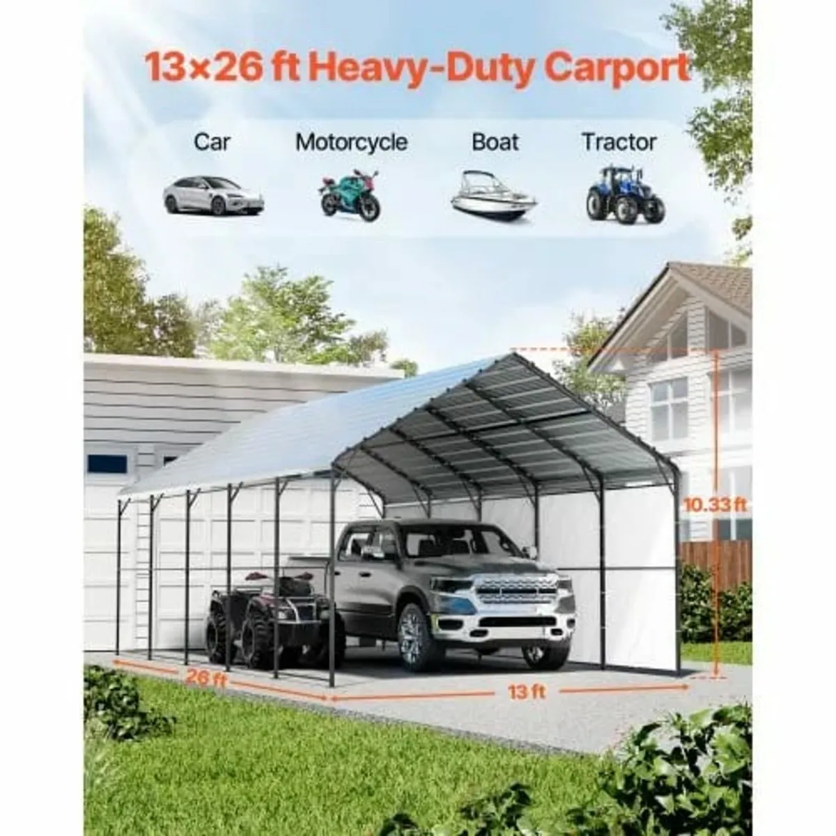 Heavy Duty Metal Carport, 13' x 26' Outdoor Carpor - Image 2