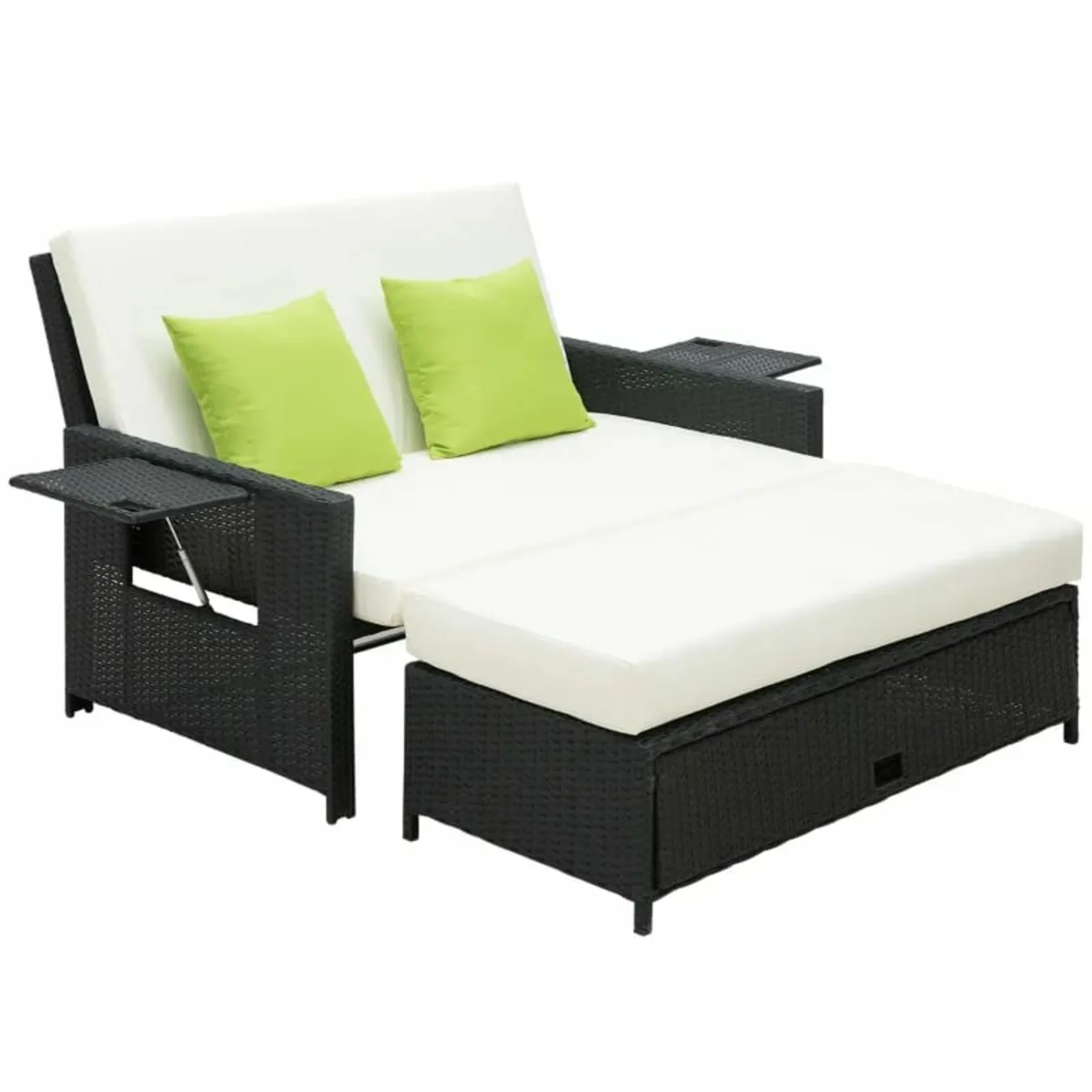 Rattan 2-Seater Sofa Sun Lounger Bed-Black - Image 2