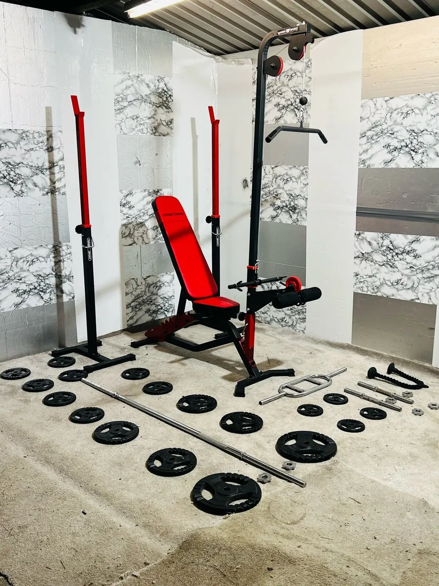 STEEL WEIGHTS RACK STANDS BENCH BARBELL DUMBBELLS - Image 1