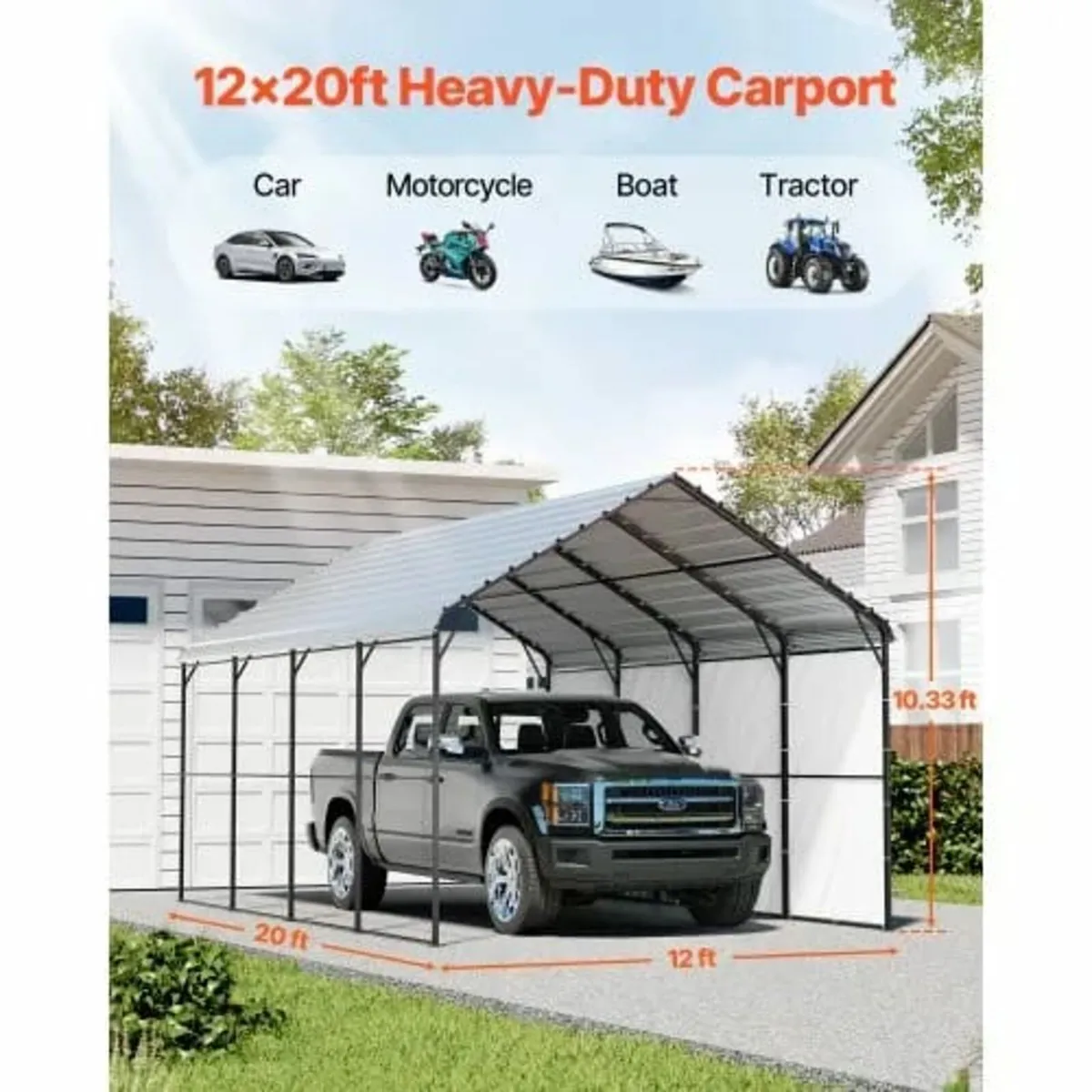 Heavy Duty Metal Carport, 12' x 20' Outdoor Carpor - Image 3