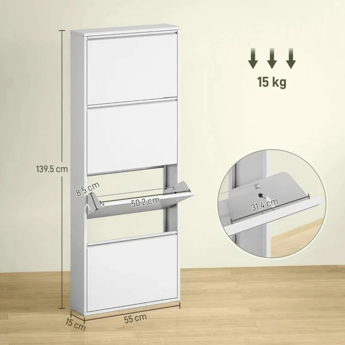Slim Metal Shoe Cabinet for up to 8 Pairs, 4 Tilt - Image 3