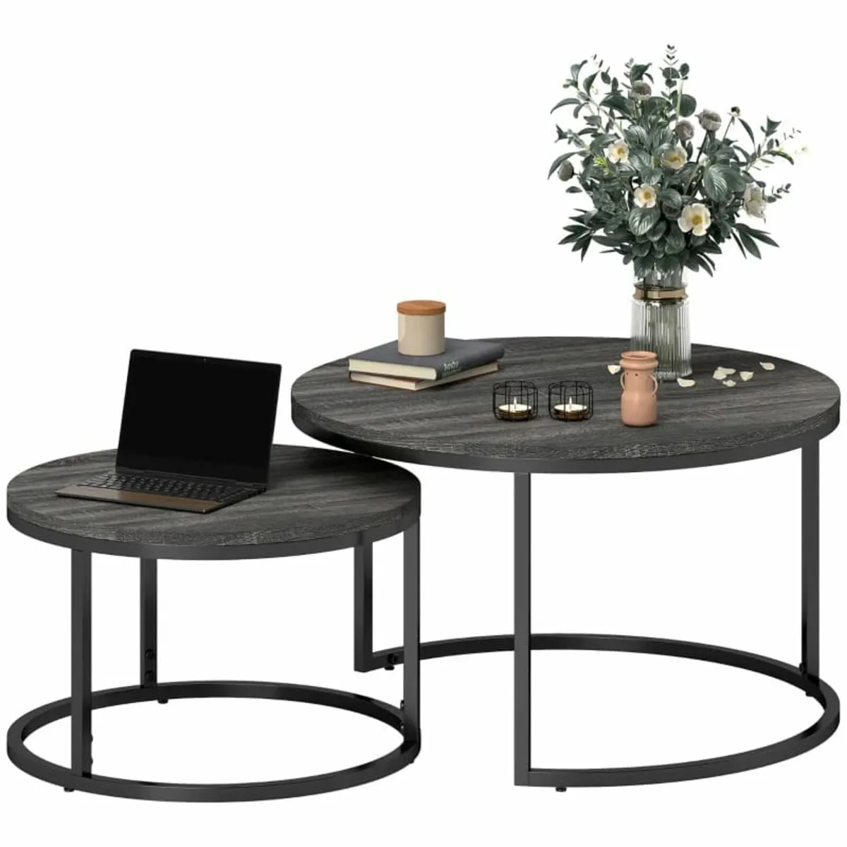 Set of Two Marble-Effect Stacking Tables - Black - Image 2