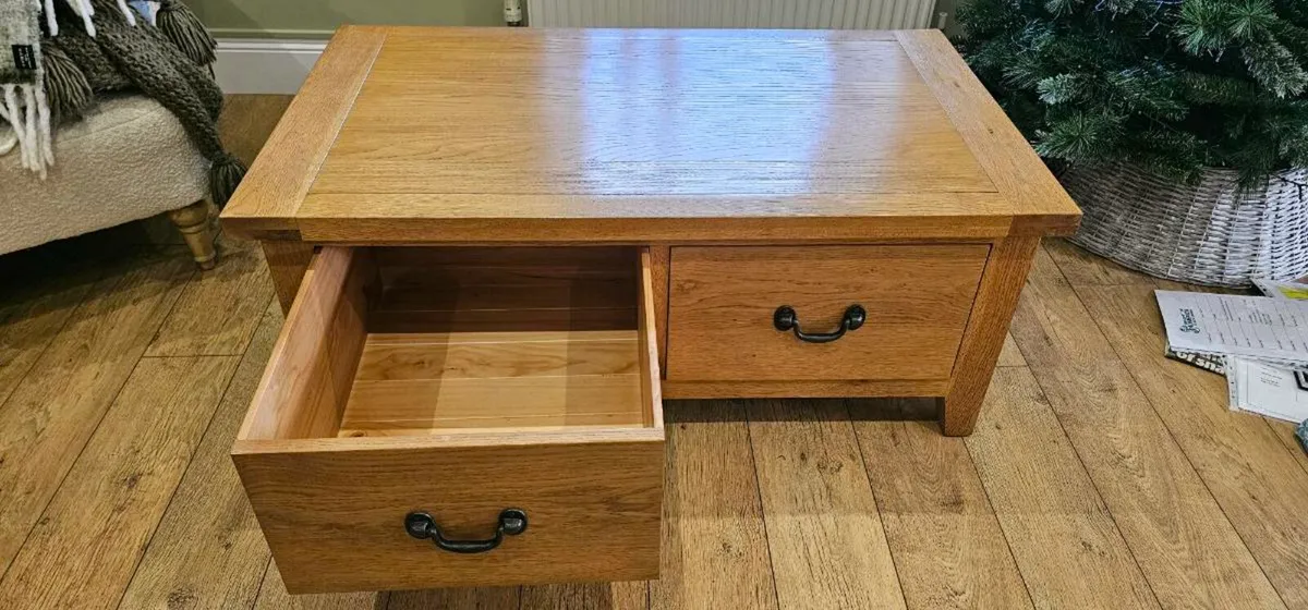 EZ Living Oak Wooden Coffee Table with Drawers - Image 3