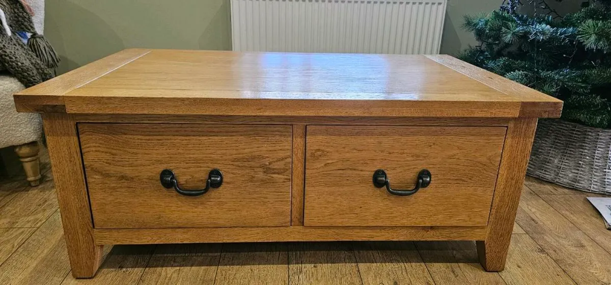 EZ Living Oak Wooden Coffee Table with Drawers - Image 1