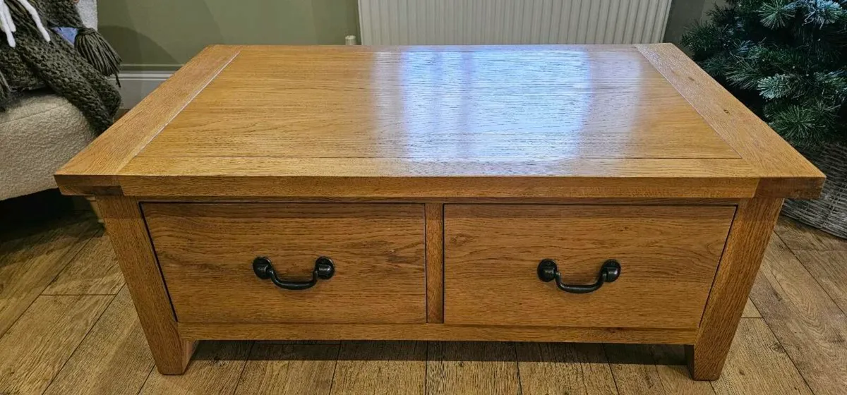 EZ Living Oak Wooden Coffee Table with Drawers - Image 4