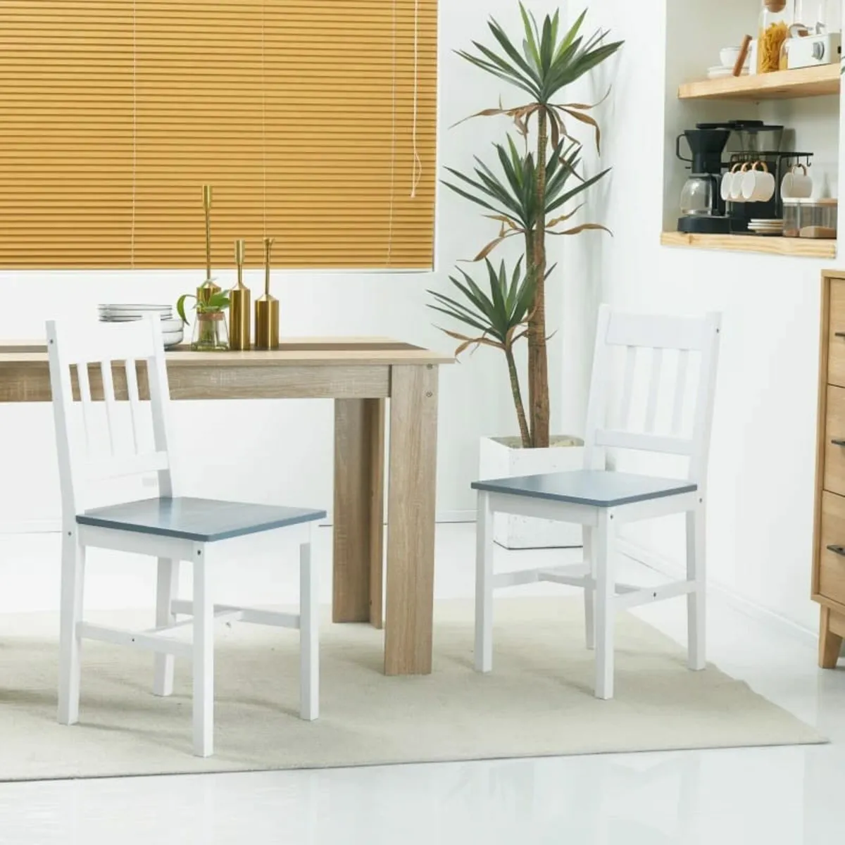 Dining Chairs Set of 2, Kitchen Chair with Slat Ba - Image 2