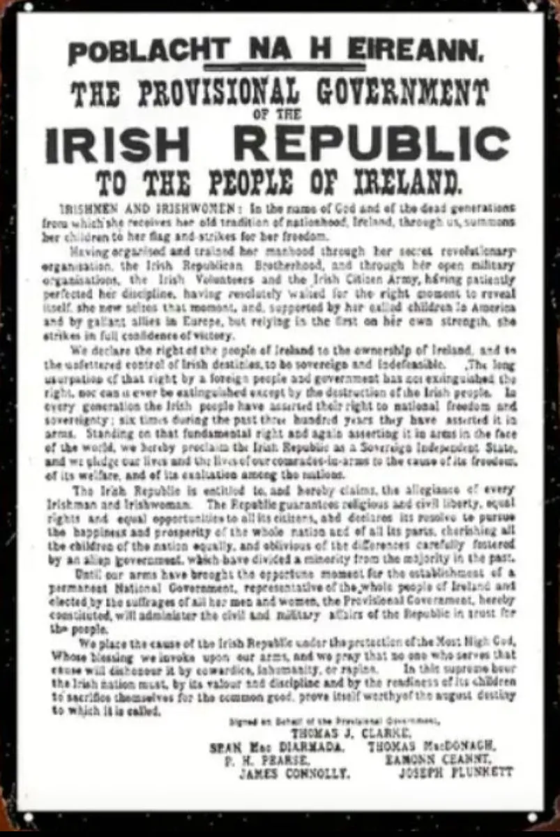 Irish Proclamation 1916 Easter Rising Metal Sign - Image 1
