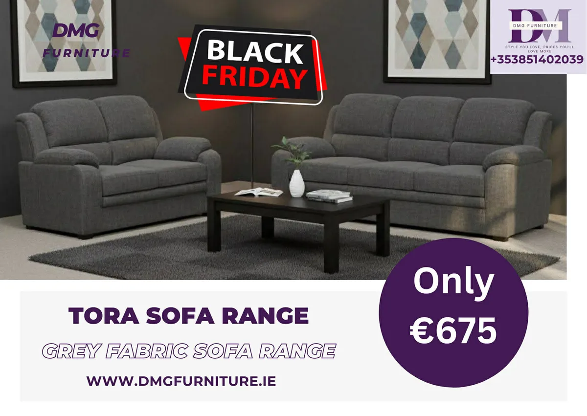 New 3+2 Grey Tora Fabric Black Friday Sale - Image 1