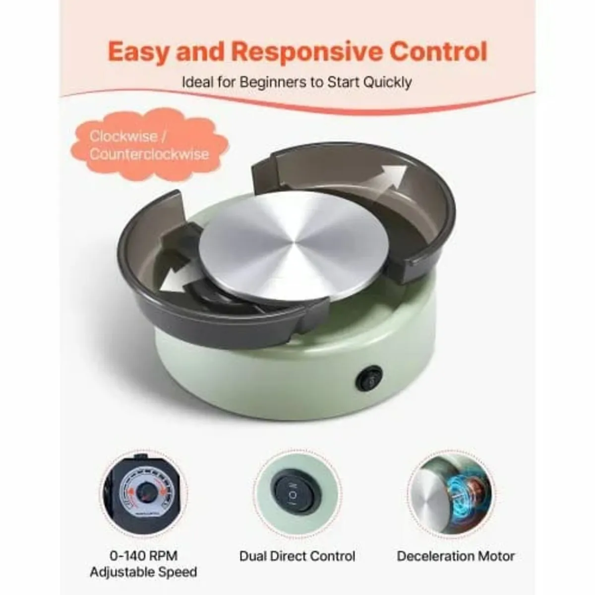 Mini Pottery Wheel, 158 mm Turntable, Forward and - Image 3