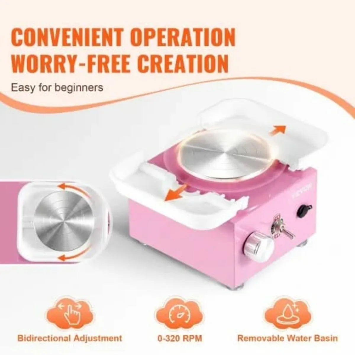 Mini Pottery Wheel, 0-320RPM Adjustable Speed Deta - Image 3