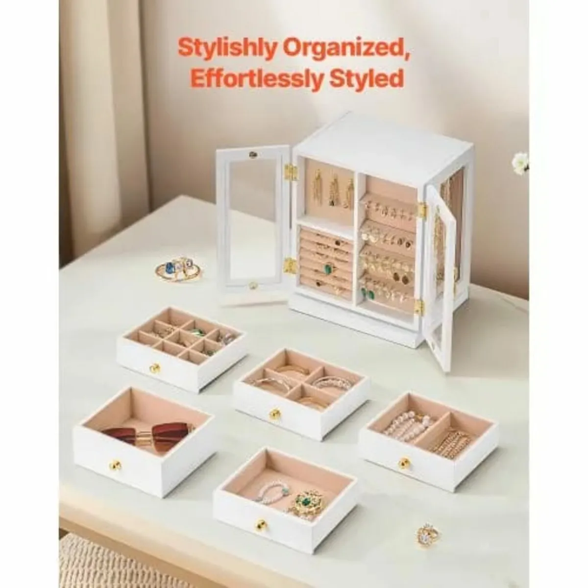 Jewelry Box, 360° Rotating Jewelry Organizer with - Image 4