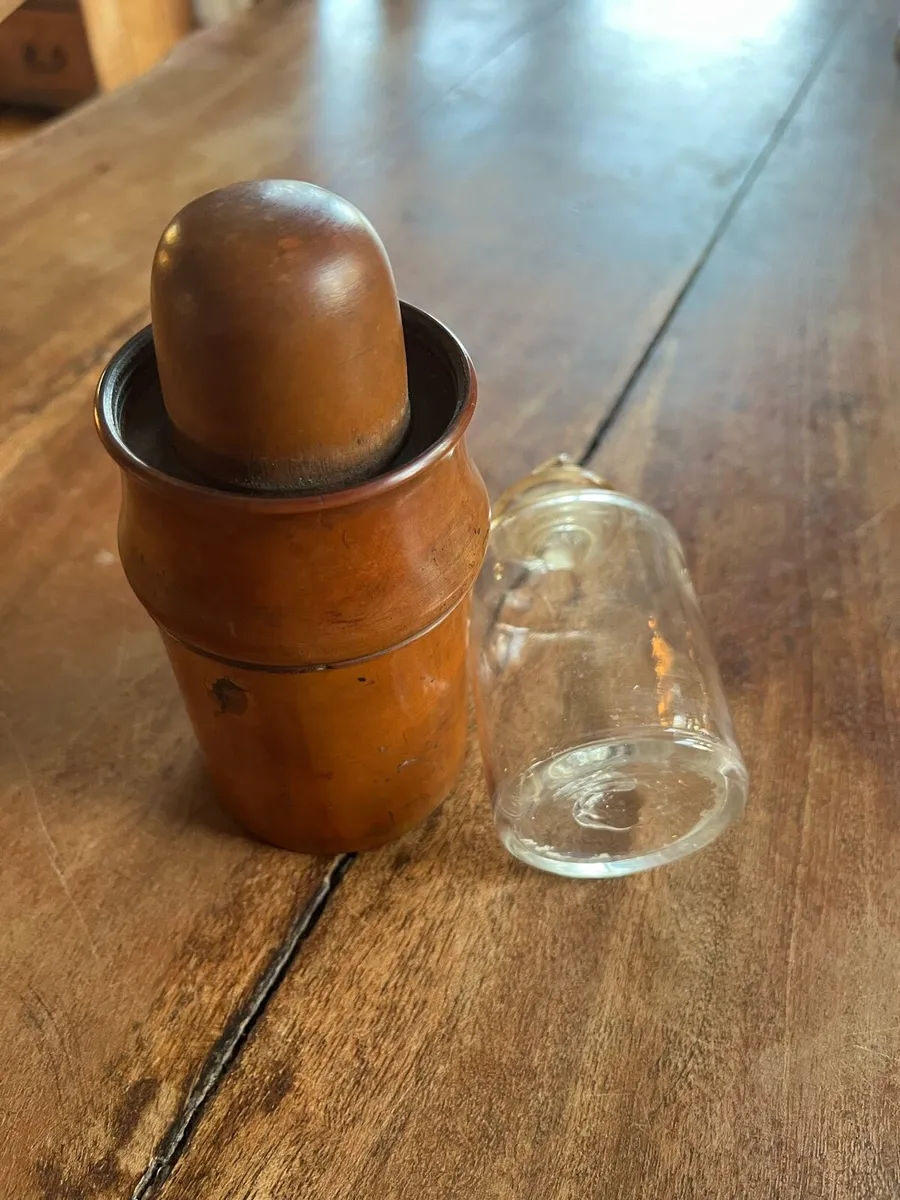 Antique Treen Apothecary bottle holder with bottle - Image 3