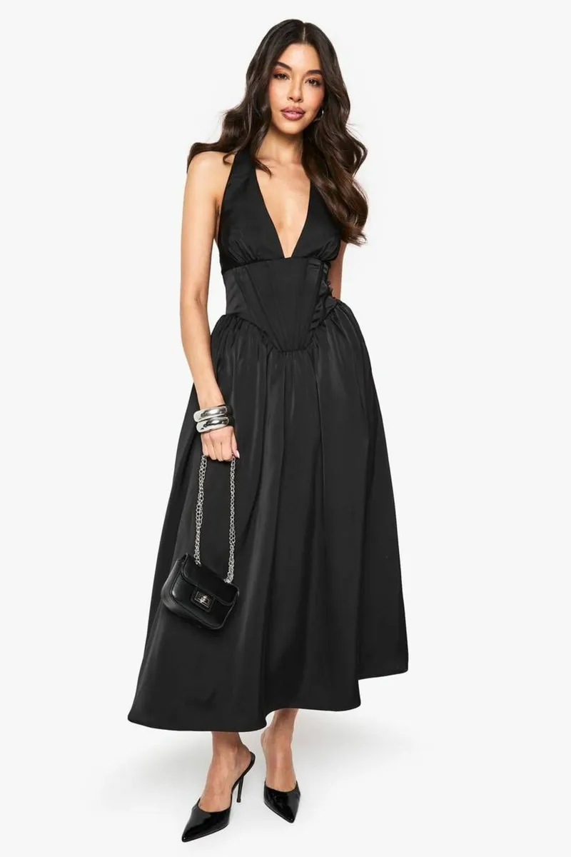 boohoo Satin Corset Milkmaid Midaxi Dress - Image 1