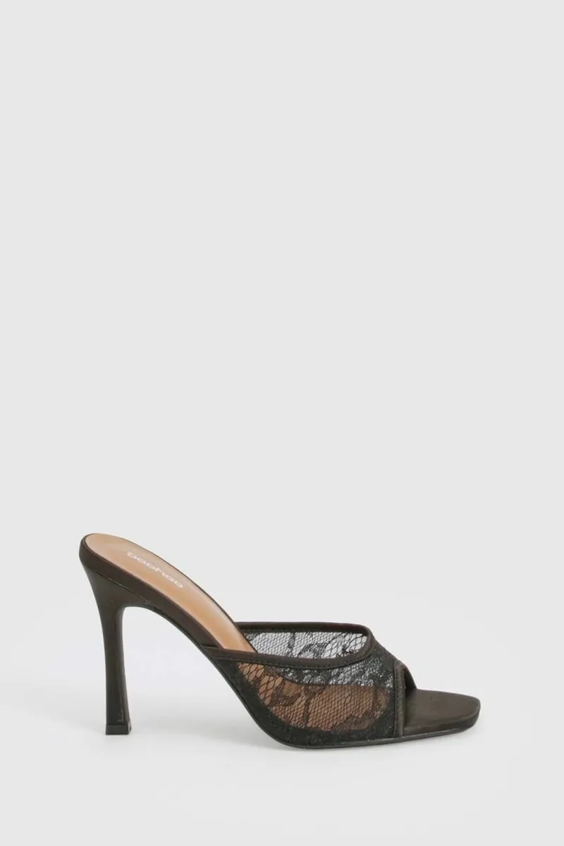 Lace Stiletto Heeled Mules - Image 1