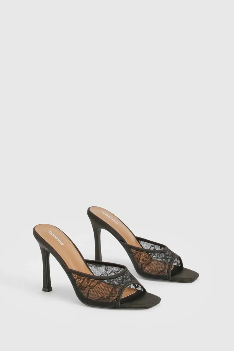 Lace Stiletto Heeled Mules - Image 2