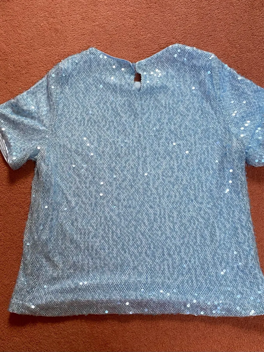 Powder Blue Sequin Short Sleeve Top - Image 2