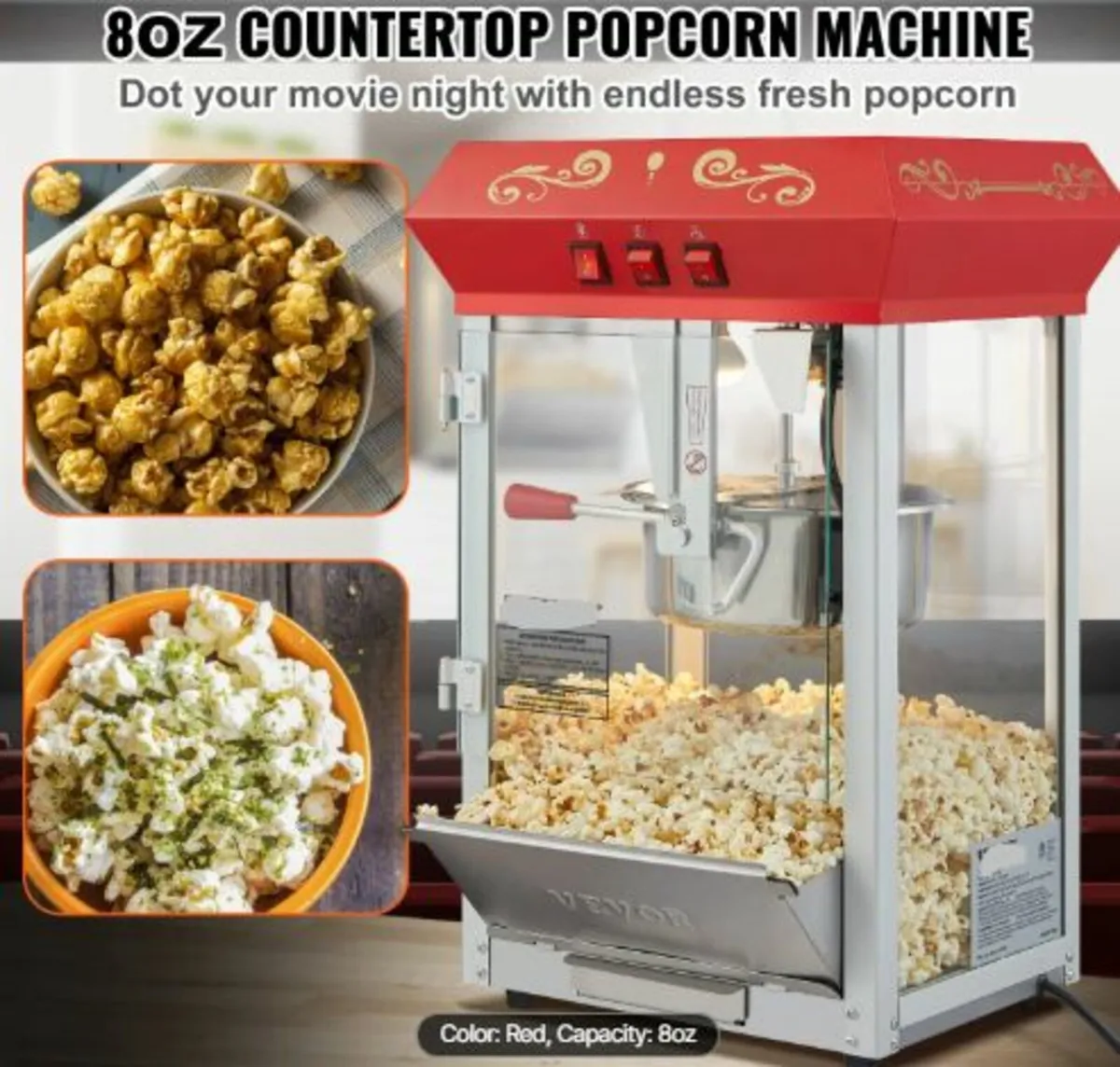 Popcorn Maker, 850W Popcorn Popper Machine, 8 Oz - Image 3