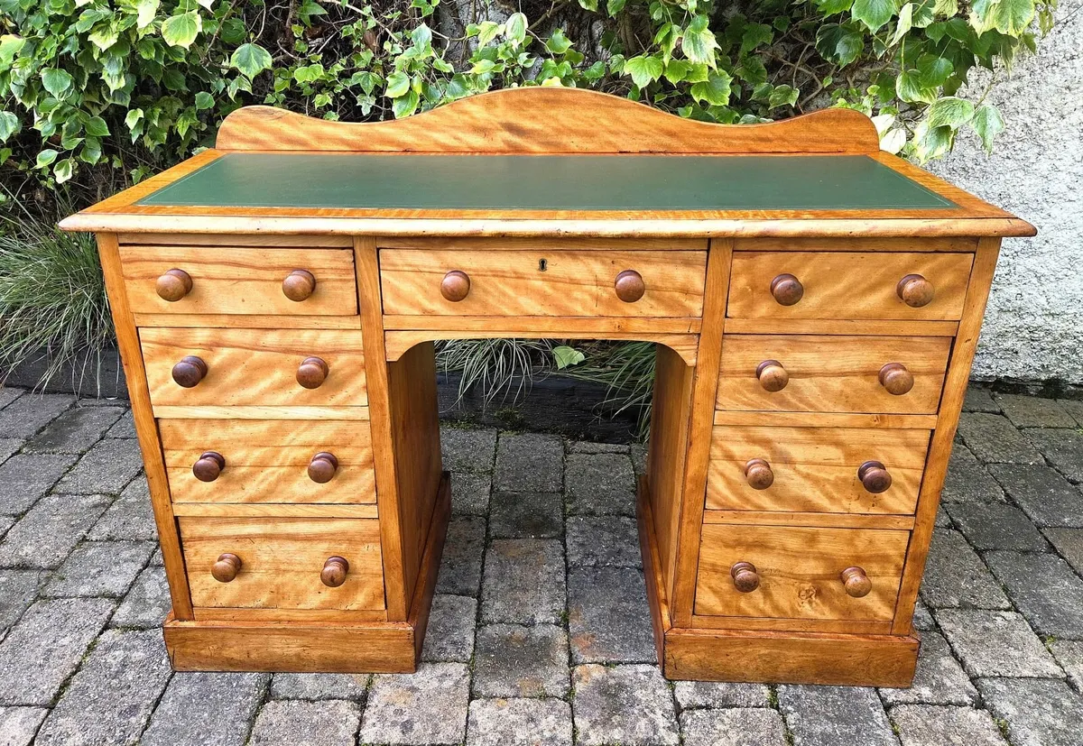 Victorian Satin Birch Pedestal Desk- Circa 1880 - Image 1