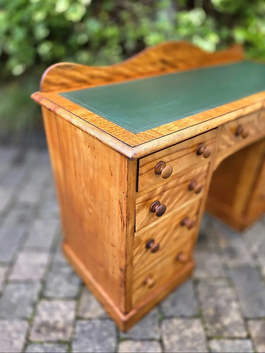 Victorian Satin Birch Pedestal Desk- Circa 1880 - Image 4