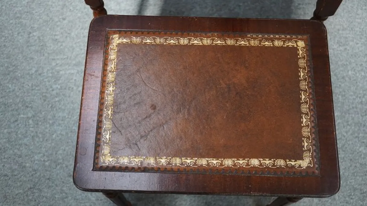 Antique Nest of Tables with Tooled Leather Tops - Set of 3 - Image 4