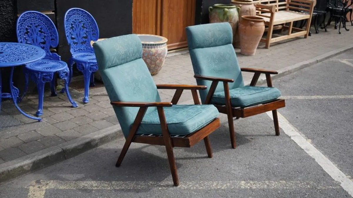 Vintage Mid-Century Modern Teak Armchairs - Pair - Image 2