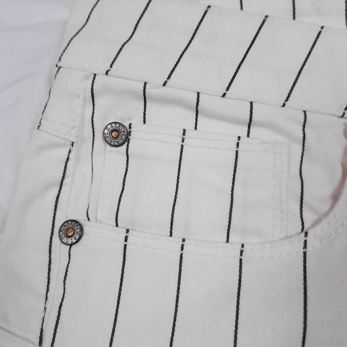 Please White Pinstripe Straight Leg Trousers L - Image 2