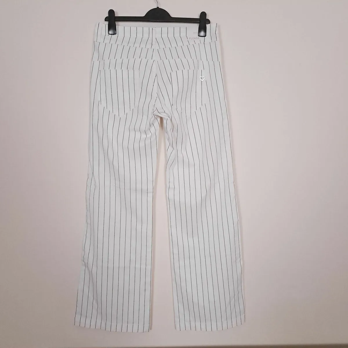 Please White Pinstripe Straight Leg Trousers L - Image 4