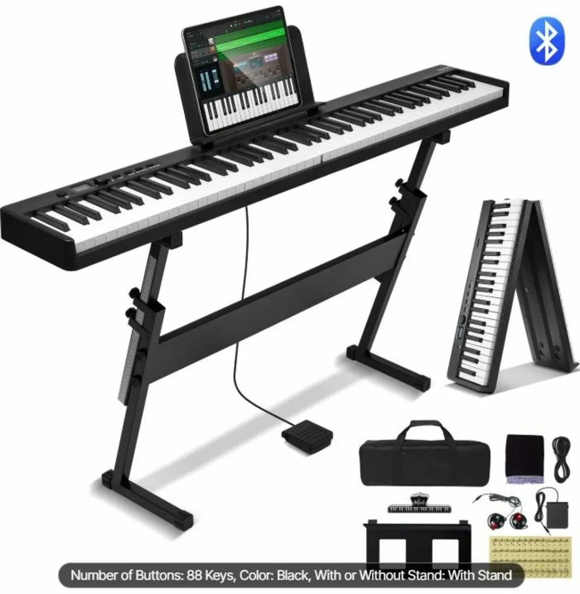 88 Keys Foldable Piano Keyboard, Bluetooth & MID - Image 1