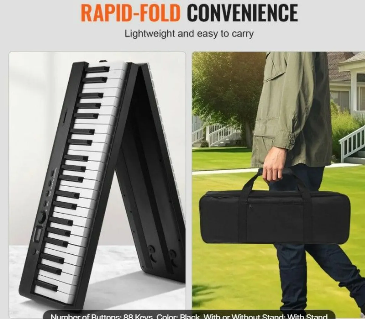88 Keys Foldable Piano Keyboard, Bluetooth & MID - Image 3