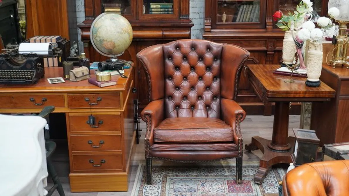 Vintage Leather Ladies Wingback Chair - Image 1